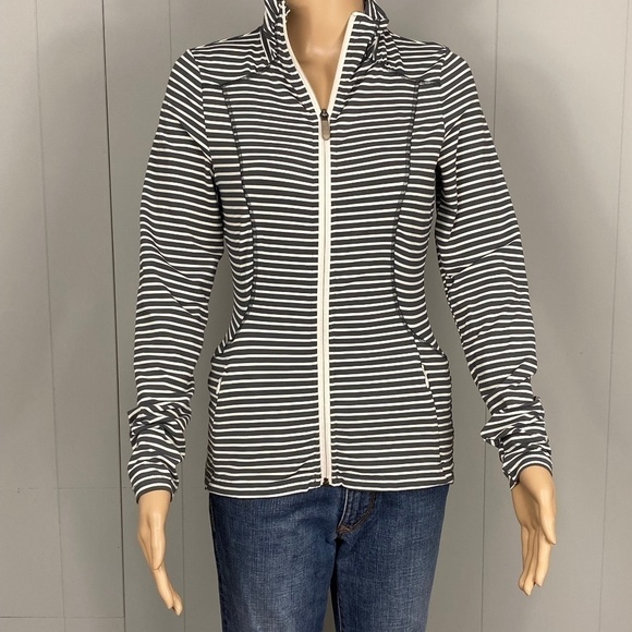 Lole full zip active jacket size XS grey and white stripe - Picture 10 of 14
